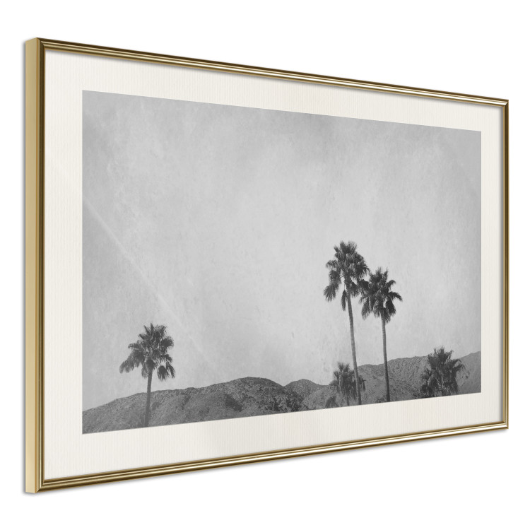 Wall Poster Hot Summer - black and white landscape with palm trees against a mountain range 116502 additionalImage 2