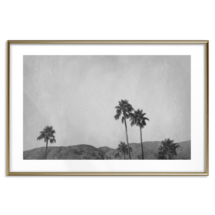 Wall Poster Hot Summer - black and white landscape with palm trees against a mountain range 116502 additionalImage 14