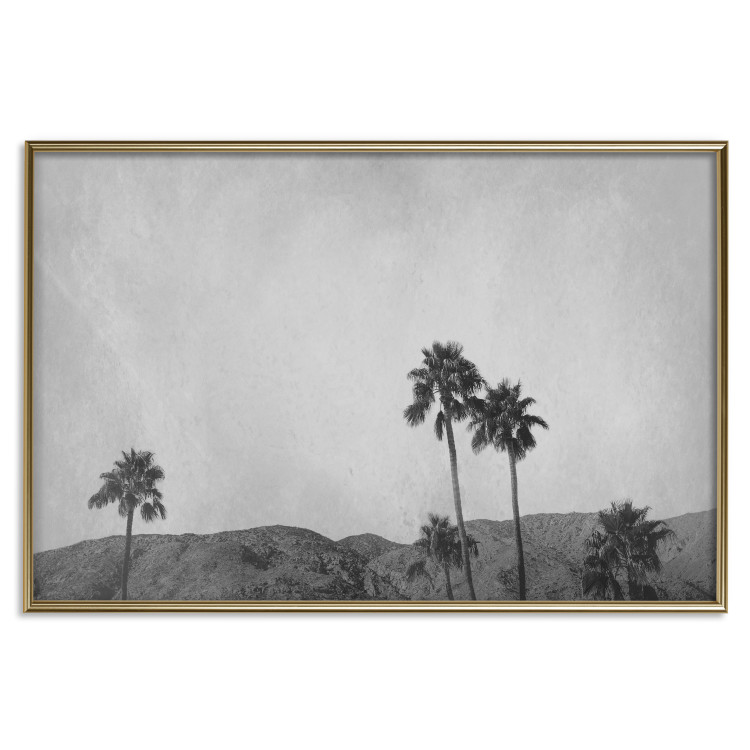Wall Poster Hot Summer - black and white landscape with palm trees against a mountain range 116502 additionalImage 16