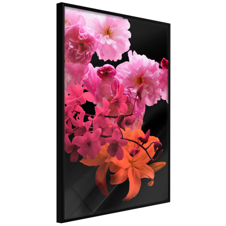 Wall Poster Spring Saturation - plant composition with pink flowers amidst black 118402 additionalImage 10