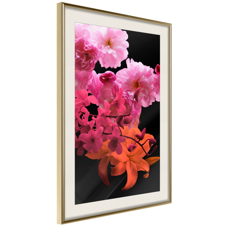Wall Poster Spring Saturation - plant composition with pink flowers amidst black 118402 additionalImage 2