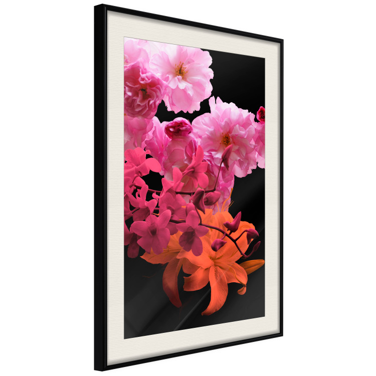 Wall Poster Spring Saturation - plant composition with pink flowers amidst black 118402 additionalImage 3