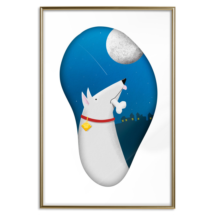 Wall Poster Dog's Dreams - fantasy for children with a white dog against the night sky 118702 additionalImage 17