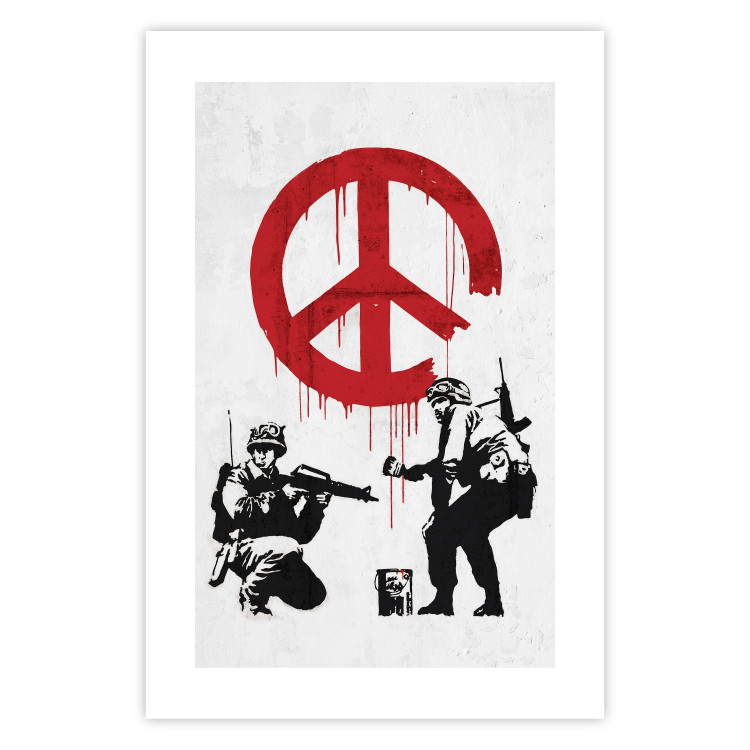 Wall Poster War and Peace - Banksy-style mural with soldiers and a red pacifier 119202 additionalImage 19