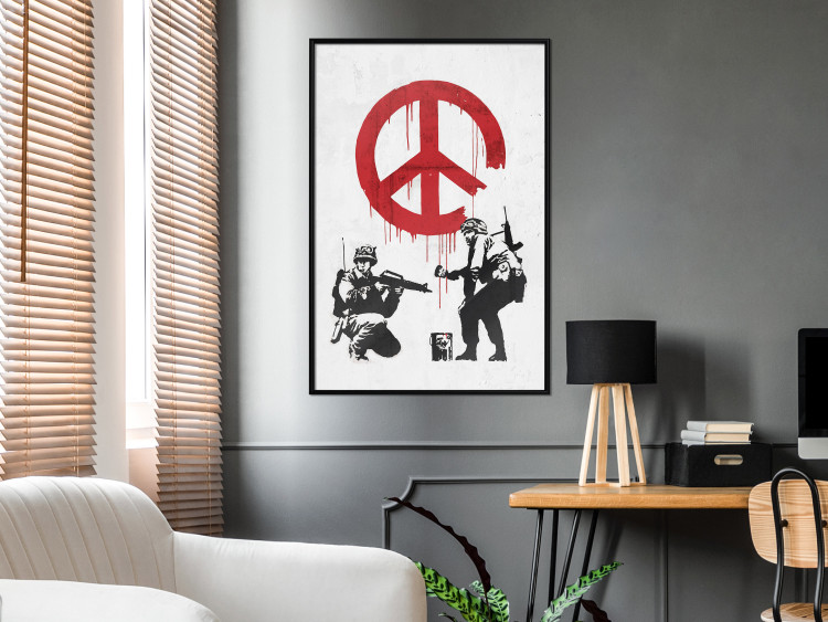 Wall Poster War and Peace - Banksy-style mural with soldiers and a red pacifier 119202 additionalImage 3