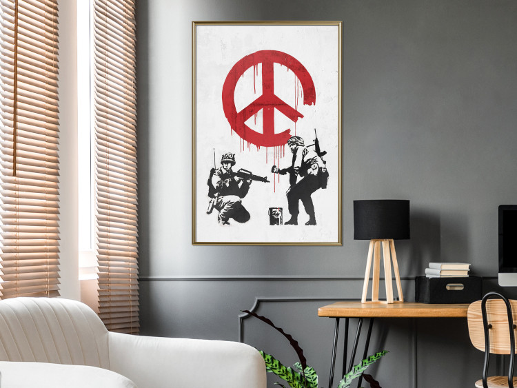 Wall Poster War and Peace - Banksy-style mural with soldiers and a red pacifier 119202 additionalImage 5