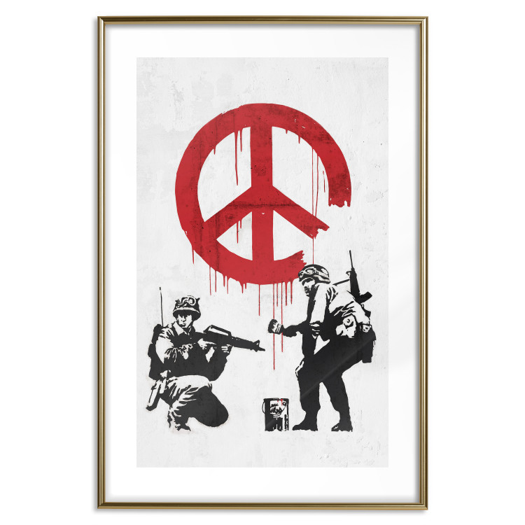 Wall Poster War and Peace - Banksy-style mural with soldiers and a red pacifier 119202 additionalImage 14