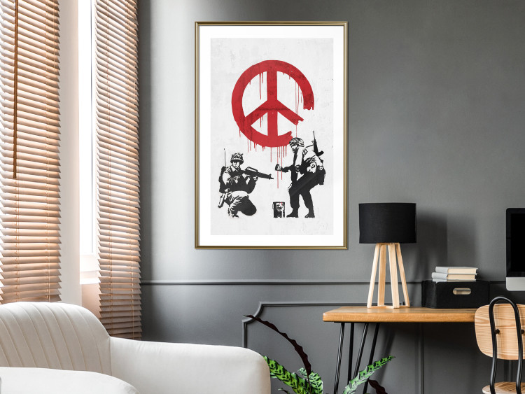 Wall Poster War and Peace - Banksy-style mural with soldiers and a red pacifier 119202 additionalImage 13