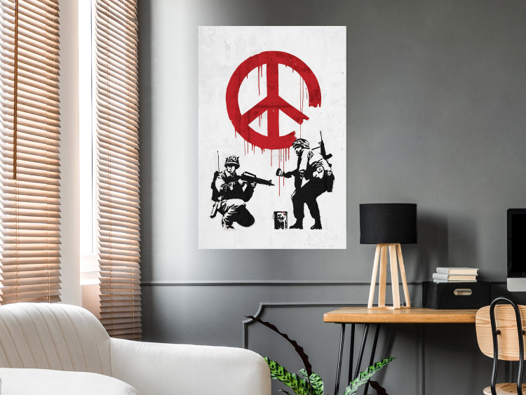 Wall Poster War and Peace - Banksy-style mural with soldiers and a red pacifier 119202 additionalImage 17