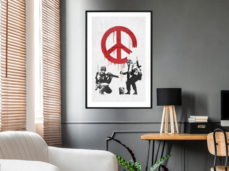 Wall Poster War and Peace - Banksy-style mural with soldiers and a red pacifier 119202 additionalImage 4