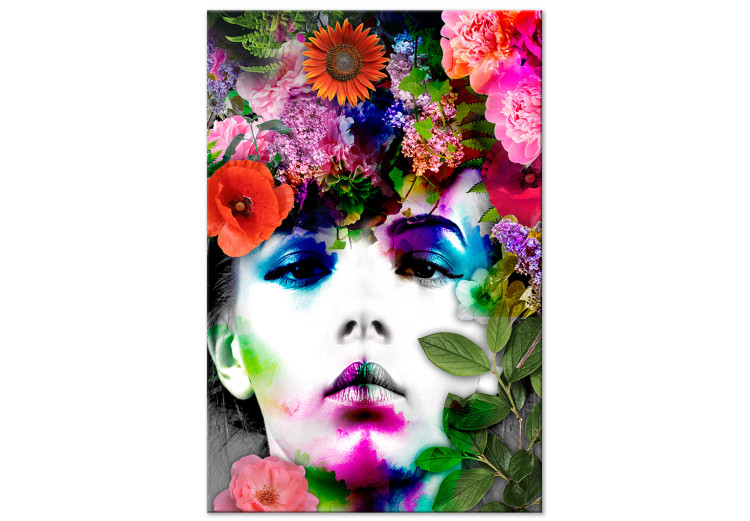 Canvas Print Floral crown - colorful portrait of a woman with a floral wreath 122302