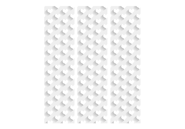 Room Divider Gray Hearts (3-piece) - white background with repeating heart pattern 124302 additionalImage 3