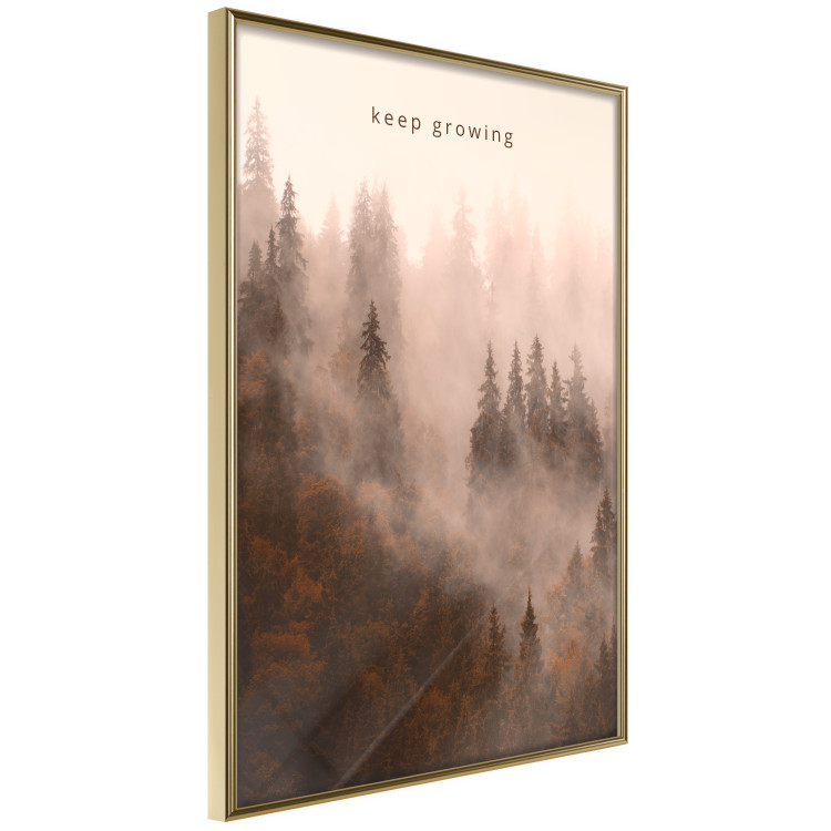 Poster Keep Growing - English inscriptions and forest landscape with trees in fog 127902 additionalImage 12