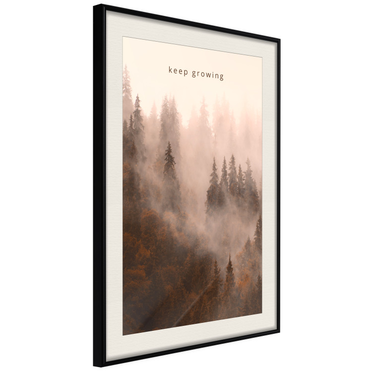 Poster Keep Growing - English inscriptions and forest landscape with trees in fog 127902 additionalImage 2