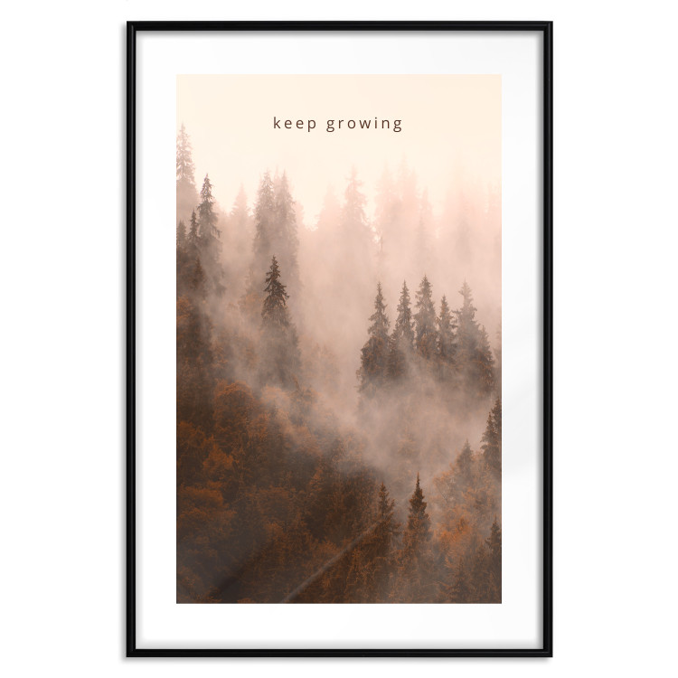 Poster Keep Growing - English inscriptions and forest landscape with trees in fog 127902 additionalImage 19