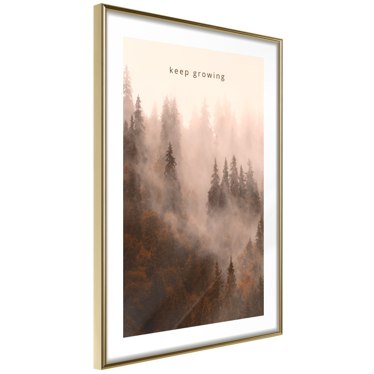 Poster Keep Growing - English inscriptions and forest landscape with trees in fog 127902 additionalImage 9