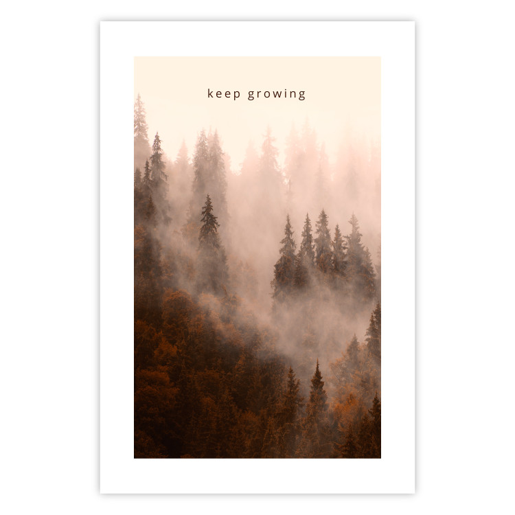 Poster Keep Growing - English inscriptions and forest landscape with trees in fog 127902 additionalImage 18