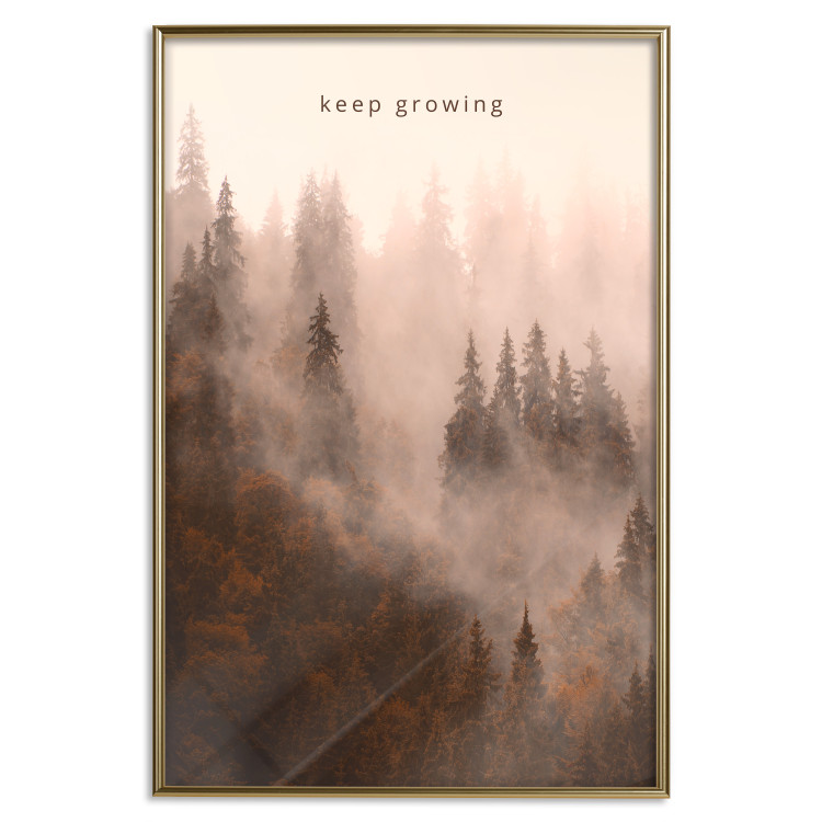 Poster Keep Growing - English inscriptions and forest landscape with trees in fog 127902 additionalImage 15