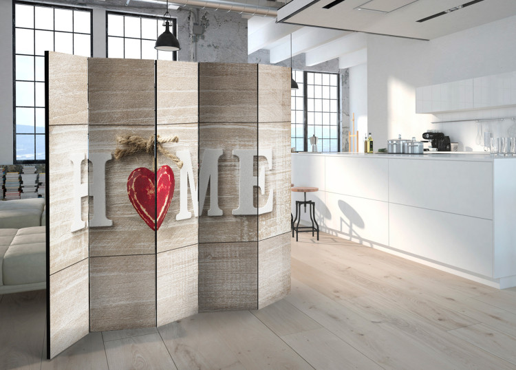 Folding Screen Heart of Home (5-piece) - English text on light brown wood 128802 additionalImage 4