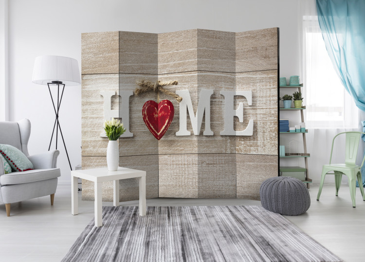 Folding Screen Heart of Home (5-piece) - English text on light brown wood 128802 additionalImage 2