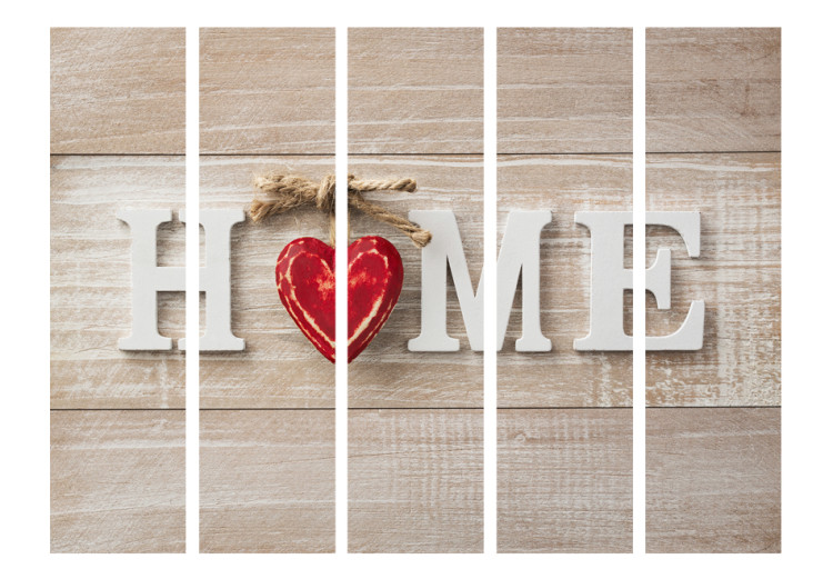 Folding Screen Heart of Home (5-piece) - English text on light brown wood 128802 additionalImage 3