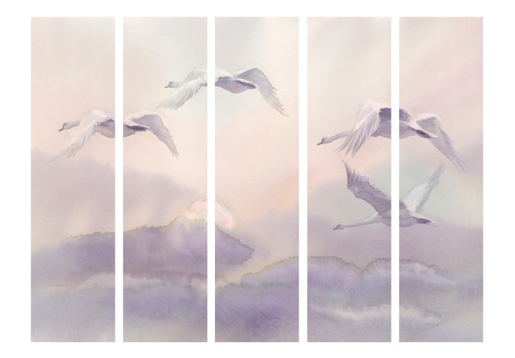 Room Separator Flying Swans II (5-piece) - animals against a bright sky background 129002 additionalImage 3