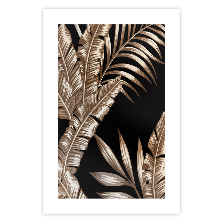 Poster Golden Island - composition of tropical plant leaves on a black background 131802 additionalImage 25