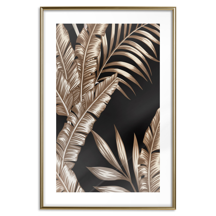 Poster Golden Island - composition of tropical plant leaves on a black background 131802 additionalImage 16