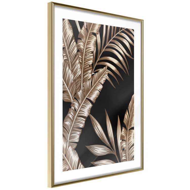 Poster Golden Island - composition of tropical plant leaves on a black background 131802 additionalImage 9