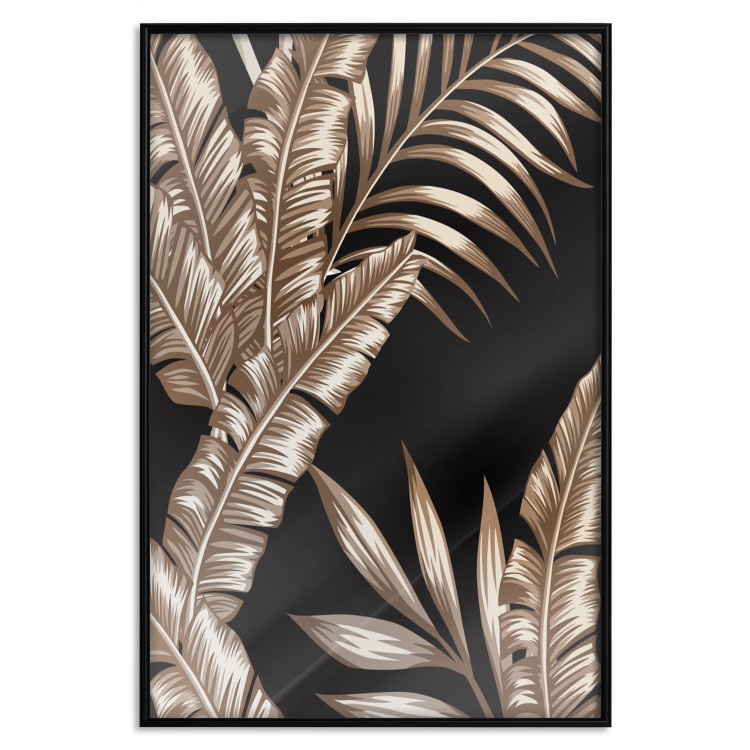 Poster Golden Island - composition of tropical plant leaves on a black background 131802 additionalImage 18