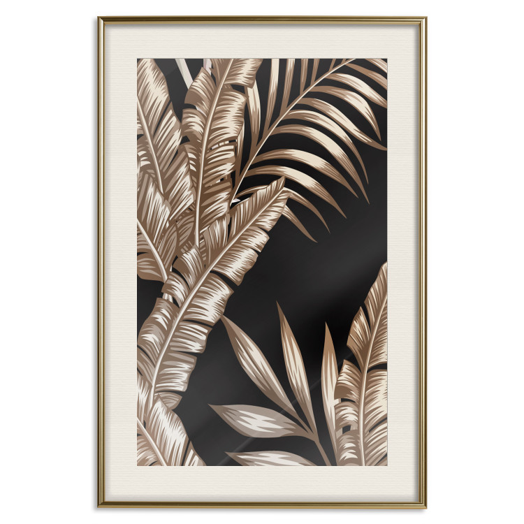 Poster Golden Island - composition of tropical plant leaves on a black background 131802 additionalImage 20