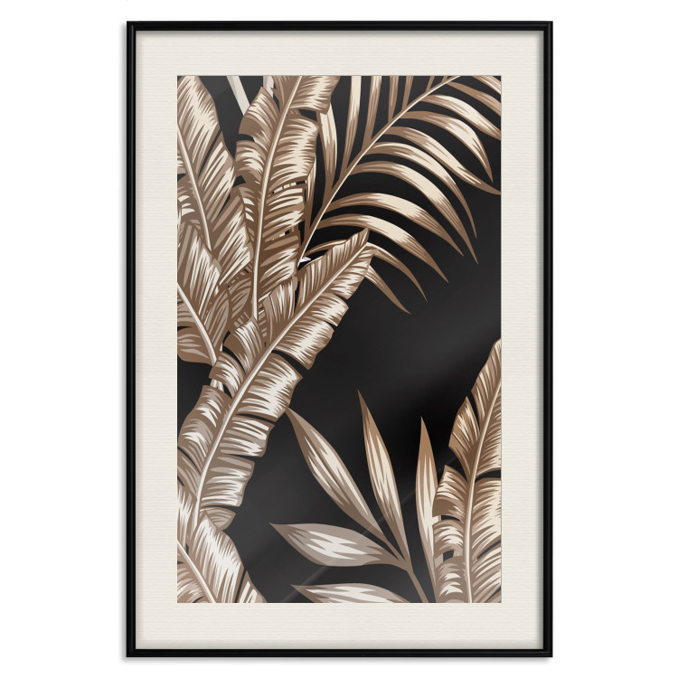 Poster Golden Island - composition of tropical plant leaves on a black background 131802 additionalImage 19