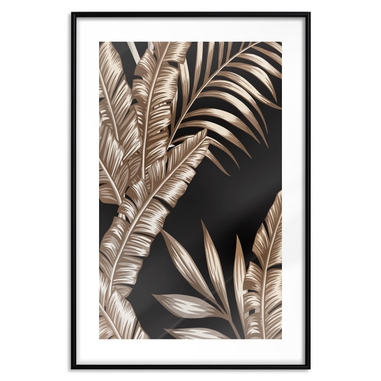 Poster Golden Island - composition of tropical plant leaves on a black background 131802 additionalImage 17