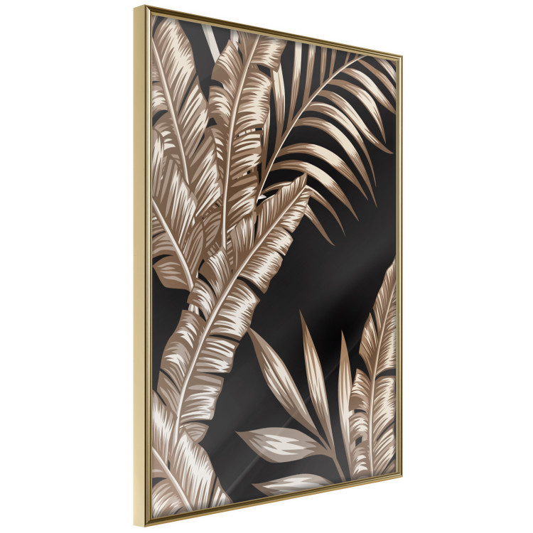 Poster Golden Island - composition of tropical plant leaves on a black background 131802 additionalImage 14