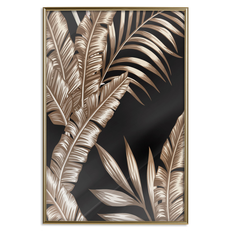 Poster Golden Island - composition of tropical plant leaves on a black background 131802 additionalImage 21