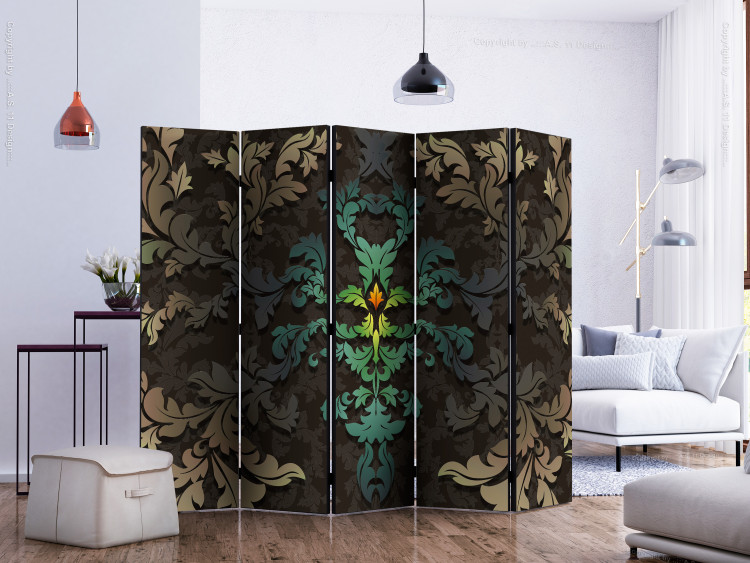 Folding Screen Dancing Leaves II (5-piece) - abstraction in plant ornaments 132602 additionalImage 2