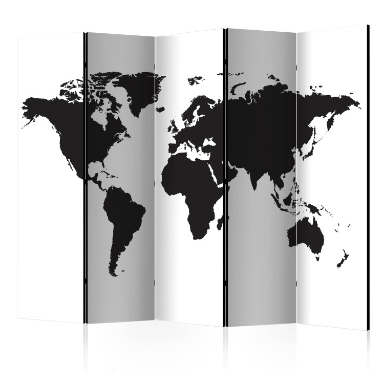 Folding Screen Black and White World II (5-piece) - world map with black continents 132702