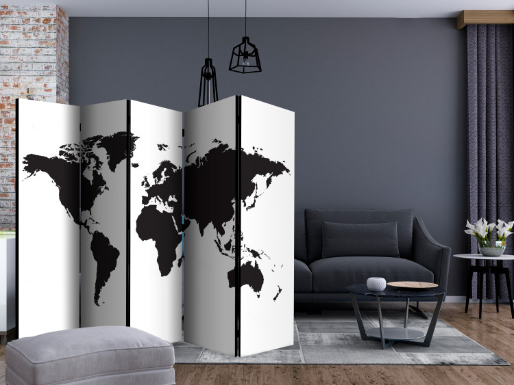 Folding Screen Black and White World II (5-piece) - world map with black continents 132702 additionalImage 4