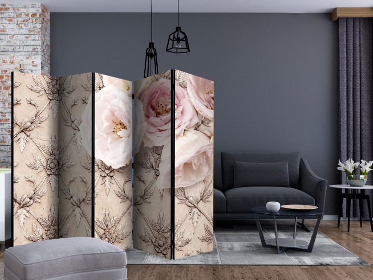 Room Separator Romantic Beige II (5-piece) - light pink roses on a decorative background 132802 additionalImage 4