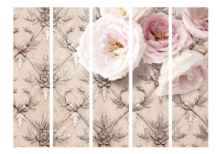 Room Separator Romantic Beige II (5-piece) - light pink roses on a decorative background 132802 additionalImage 3