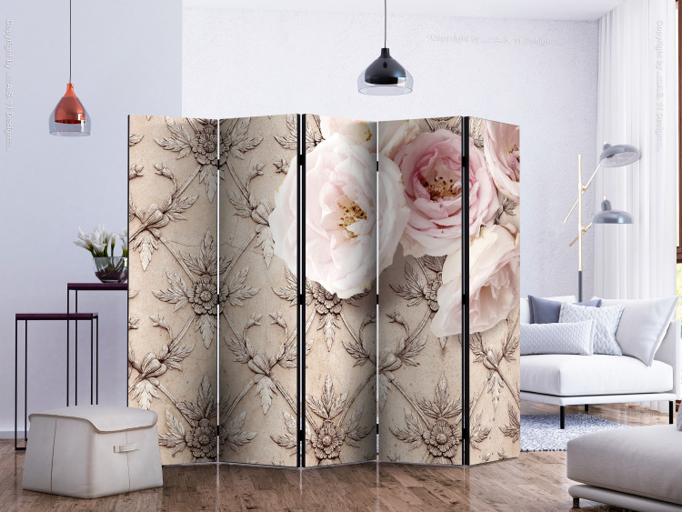 Room Separator Romantic Beige II (5-piece) - light pink roses on a decorative background 132802 additionalImage 2