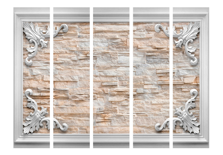 Room Separator Brick in Frame (Orange) II (5-piece) - light background and ornaments 133402 additionalImage 3