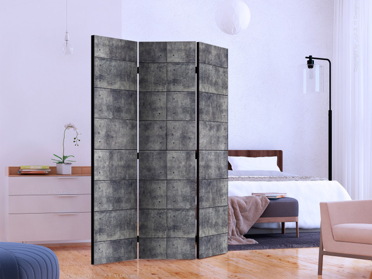 Folding Screen Concrete Fortress (3-piece) - industrial composition with gray background 133502 additionalImage 2