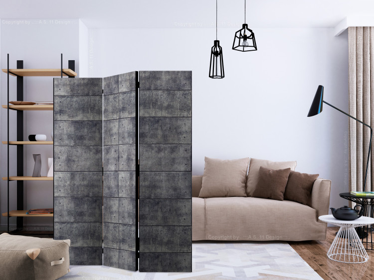 Folding Screen Concrete Fortress (3-piece) - industrial composition with gray background 133502 additionalImage 4