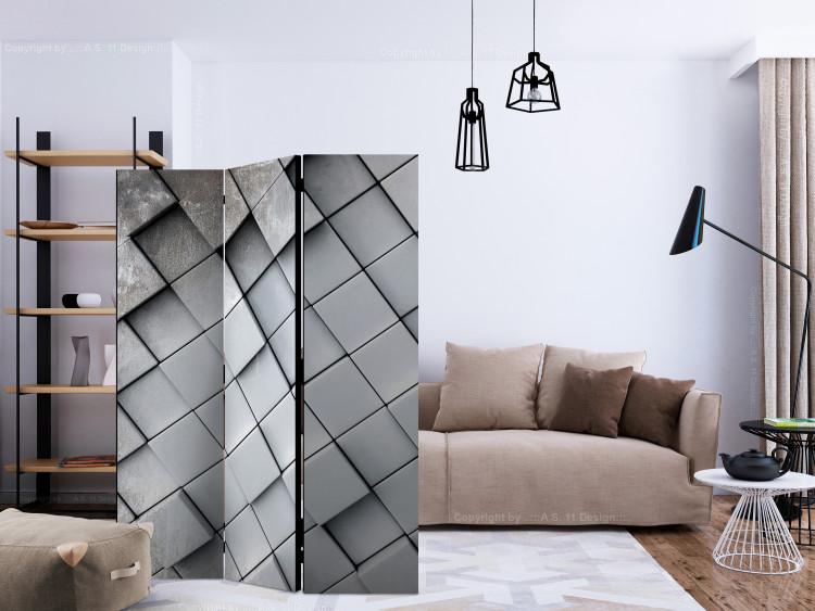 Folding Screen Gray 3D Background - texture of gray square tiles with 3D imitation 133602 additionalImage 4