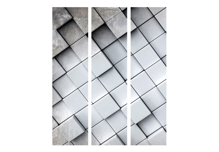 Folding Screen Gray 3D Background - texture of gray square tiles with 3D imitation 133602 additionalImage 3