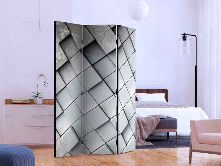 Folding Screen Gray 3D Background - texture of gray square tiles with 3D imitation 133602 additionalImage 2