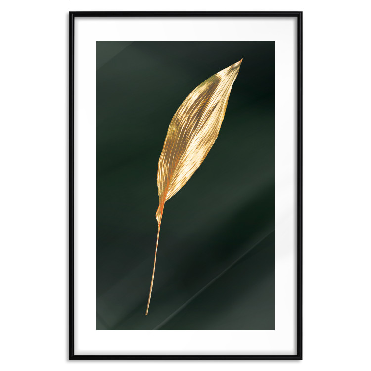 Poster Charming Leaf - golden leaf composition on a dark green background 135602 additionalImage 6