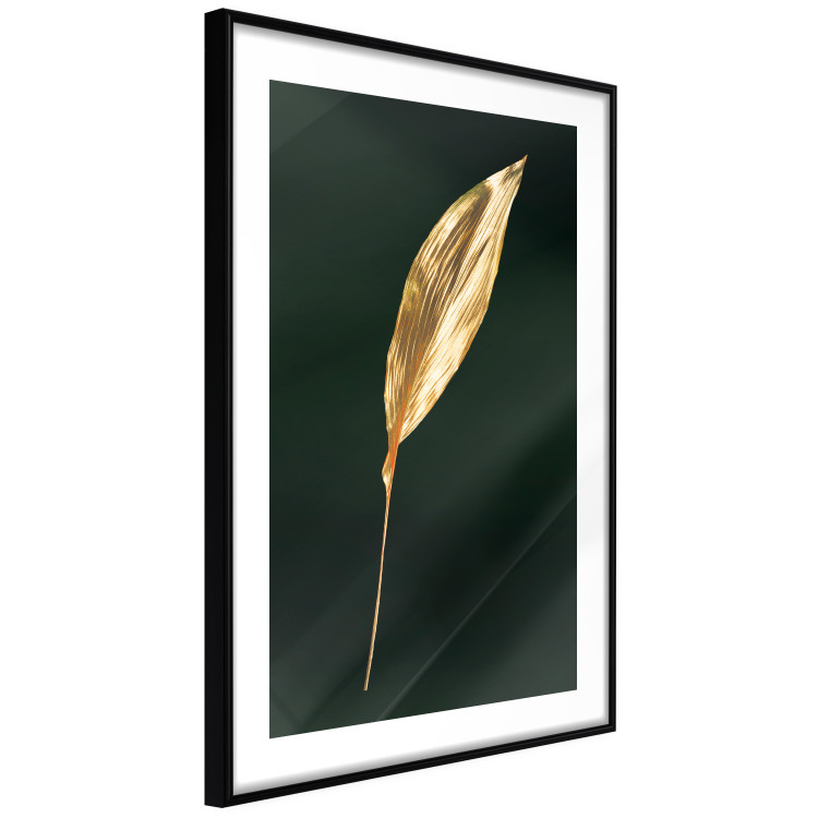 Poster Charming Leaf - golden leaf composition on a dark green background 135602 additionalImage 19