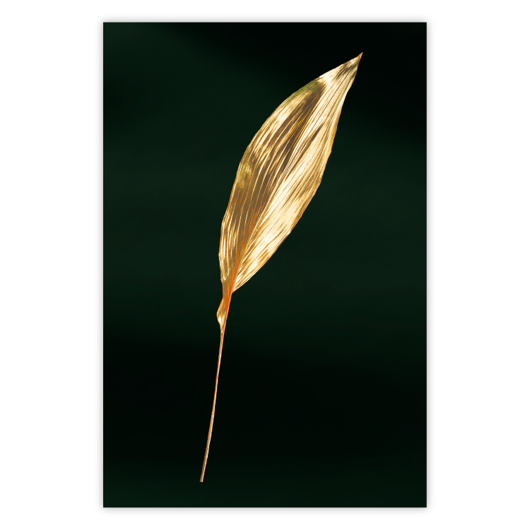 Poster Charming Leaf - golden leaf composition on a dark green background 135602